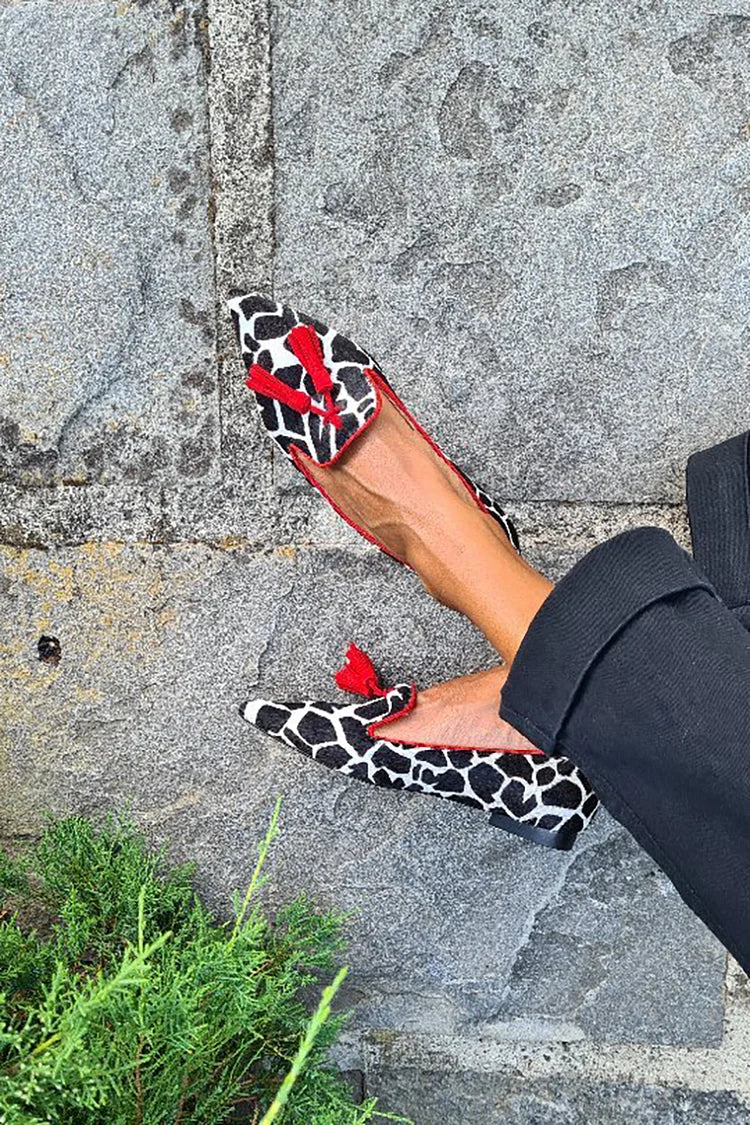 Ibtisam | Animal Print Loafer With Red Fringes