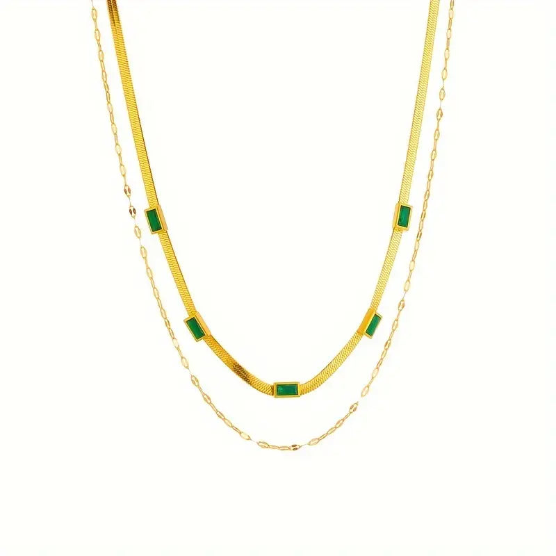 Lulwa Gem Double-Layer Retro Gold Necklace