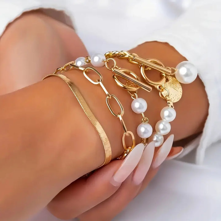 Pearl Link | Gold Bracelet Set