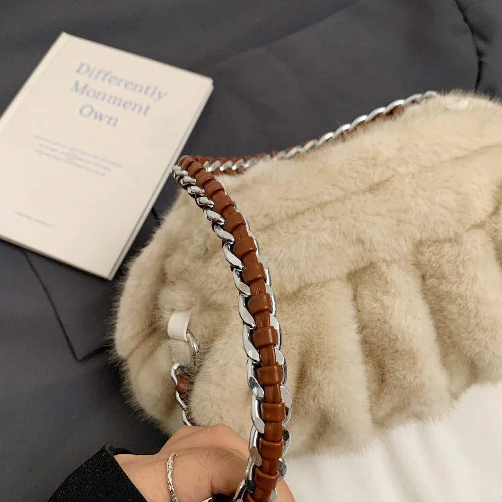 Alya | Pleated Faux Fur Shoulder Bag