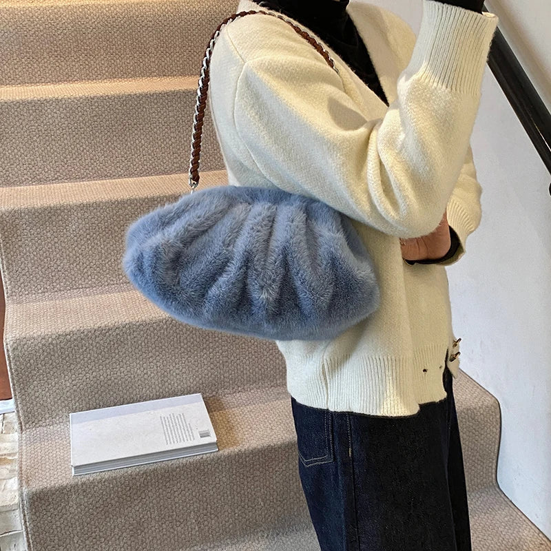 Alya | Pleated Faux Fur Shoulder Bag
