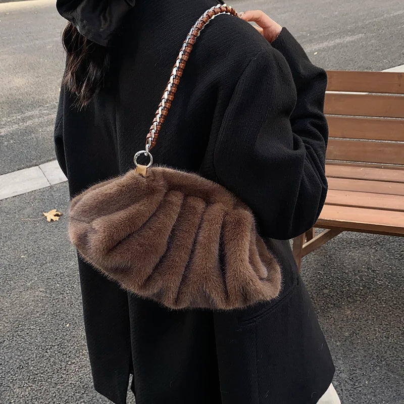Alya | Pleated Faux Fur Shoulder Bag
