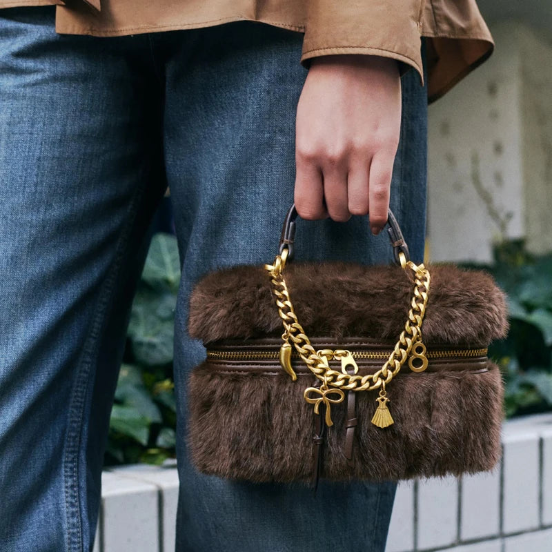 Noura | Faux Fur Mini Box Shoulder Bag