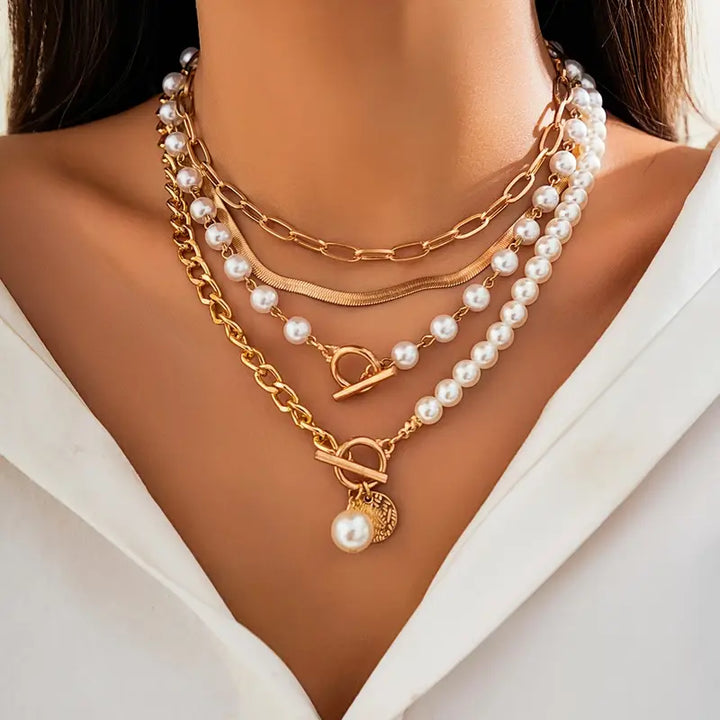 Pearl Harmony | Gold Layered Necklace Set