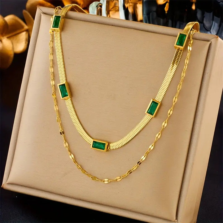 Lulwa Gem Double-Layer Retro Gold Necklace