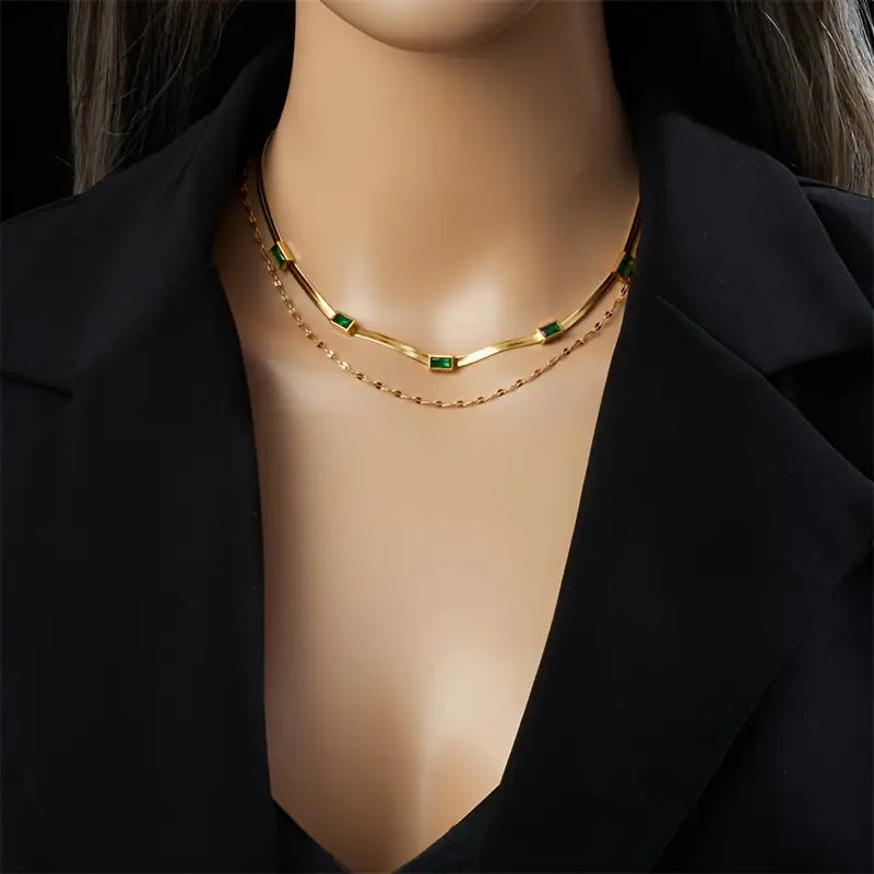 Lulwa Gem Double-Layer Retro Gold Necklace
