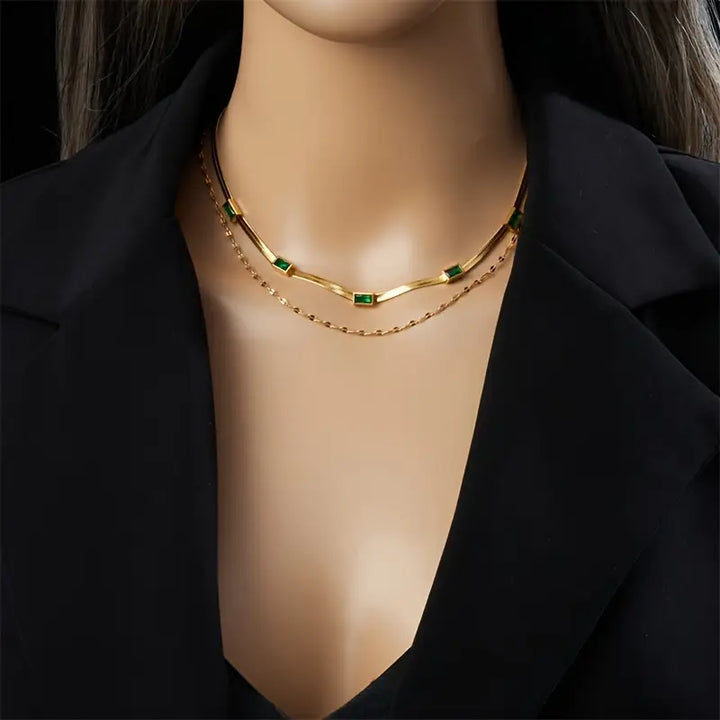Lulwa Gem Double-Layer Retro Gold Necklace